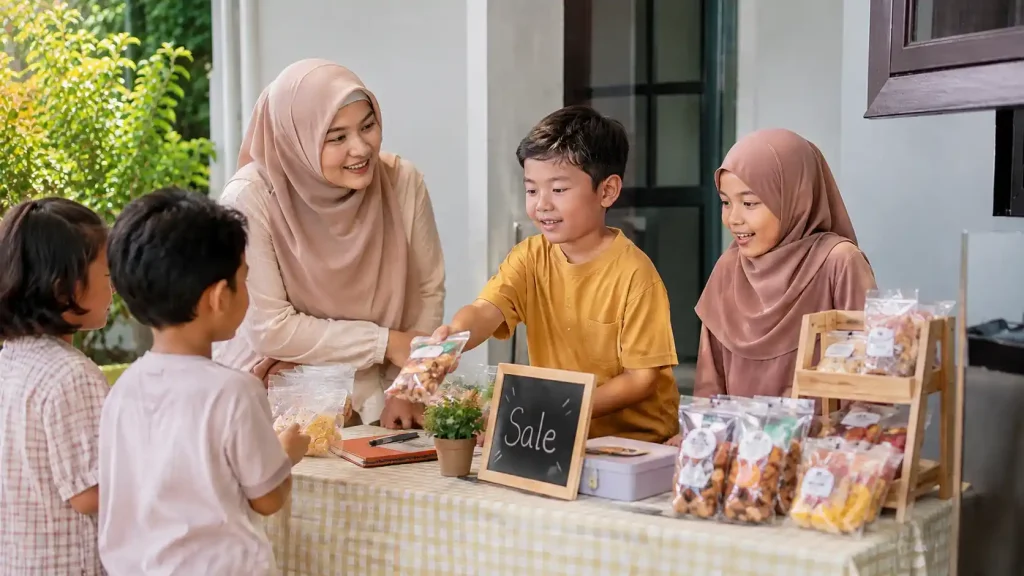 Anak suka jualan dengan didampingi ibu